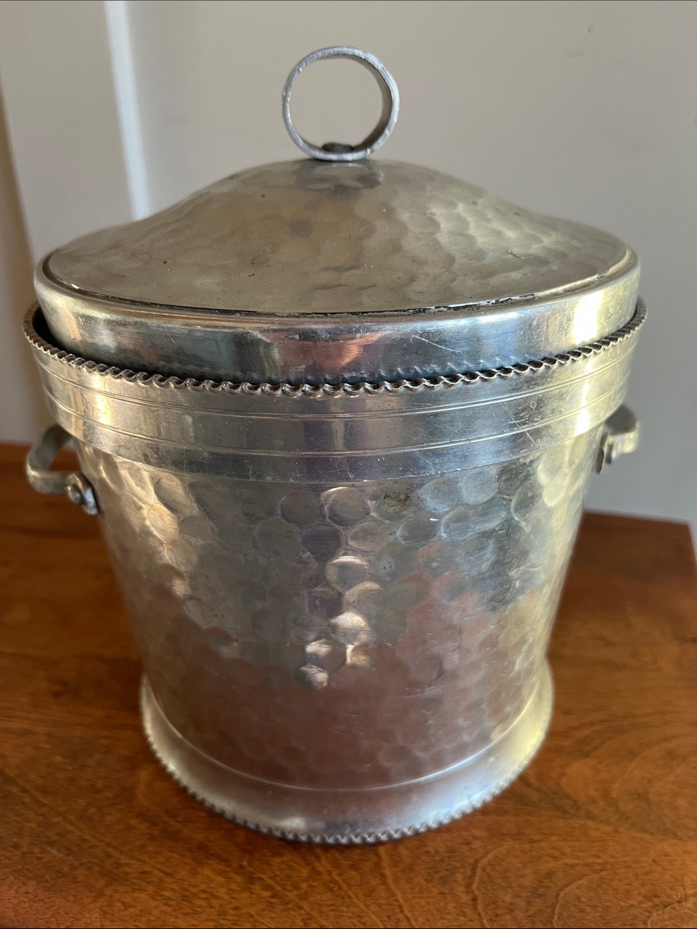 Hammered Metal Lidded Ice Bucket - Silver Tone